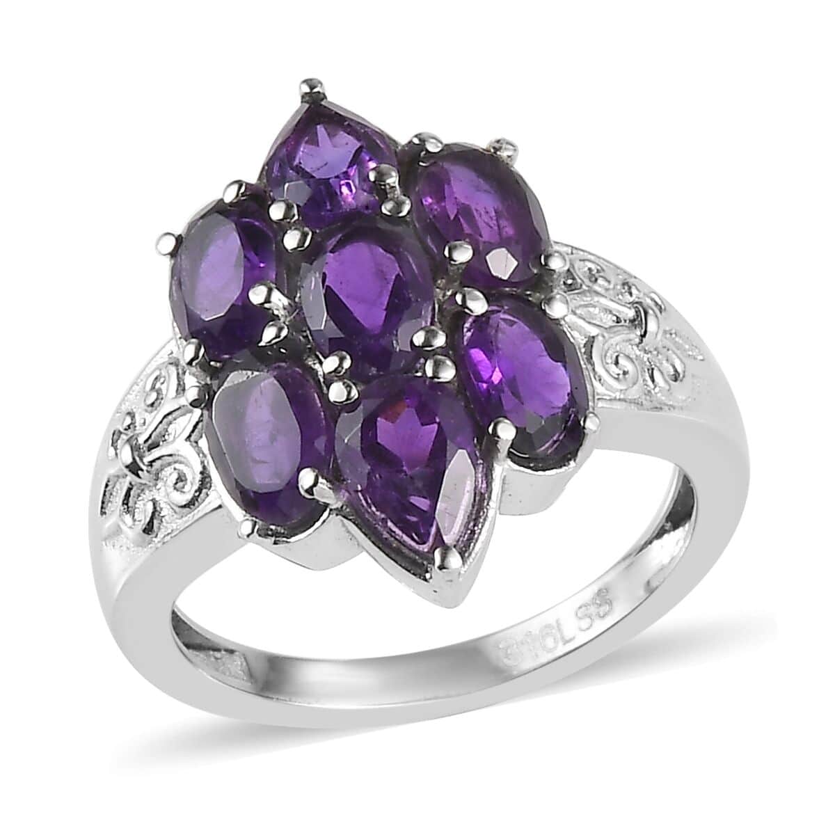 African Amethyst Ring in Stainless Steel (Size 6.0) 2.90 ctw image number 0