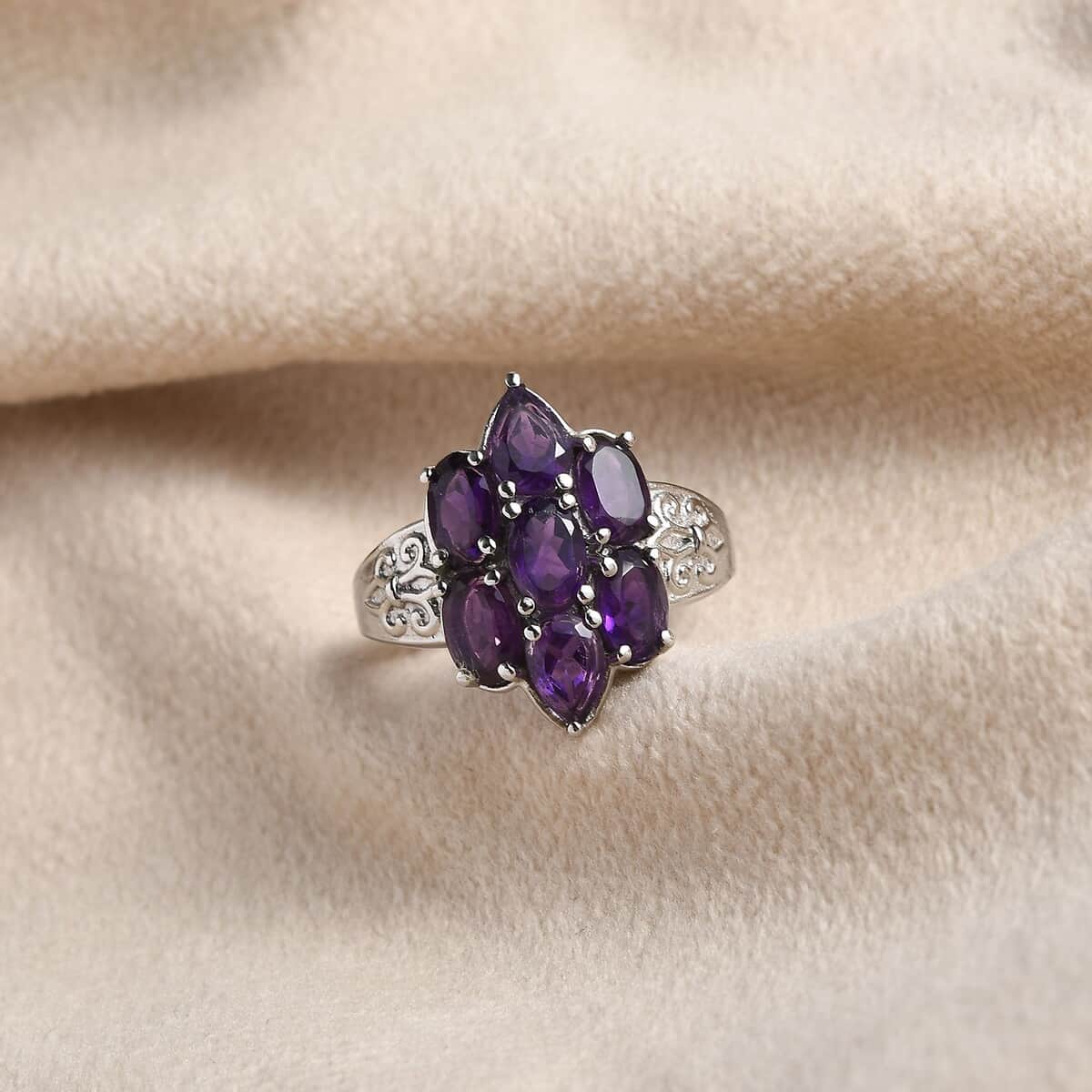 African Amethyst Ring in Stainless Steel (Size 6.0) 2.90 ctw image number 1