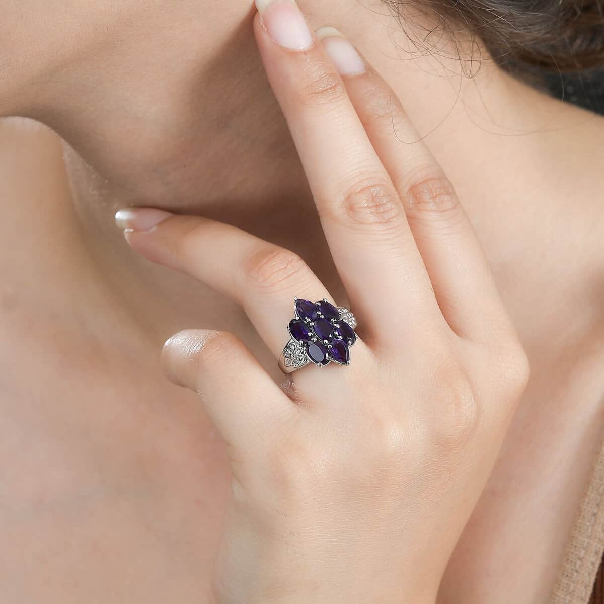 African Amethyst Ring in Stainless Steel (Size 6.0) 2.90 ctw image number 2