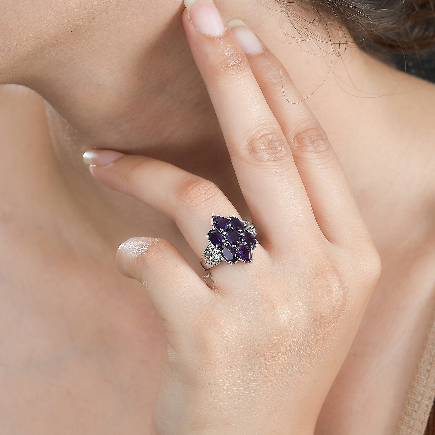 African Amethyst 2.90 ctw Ring in Stainless Steel (Size 8.0)