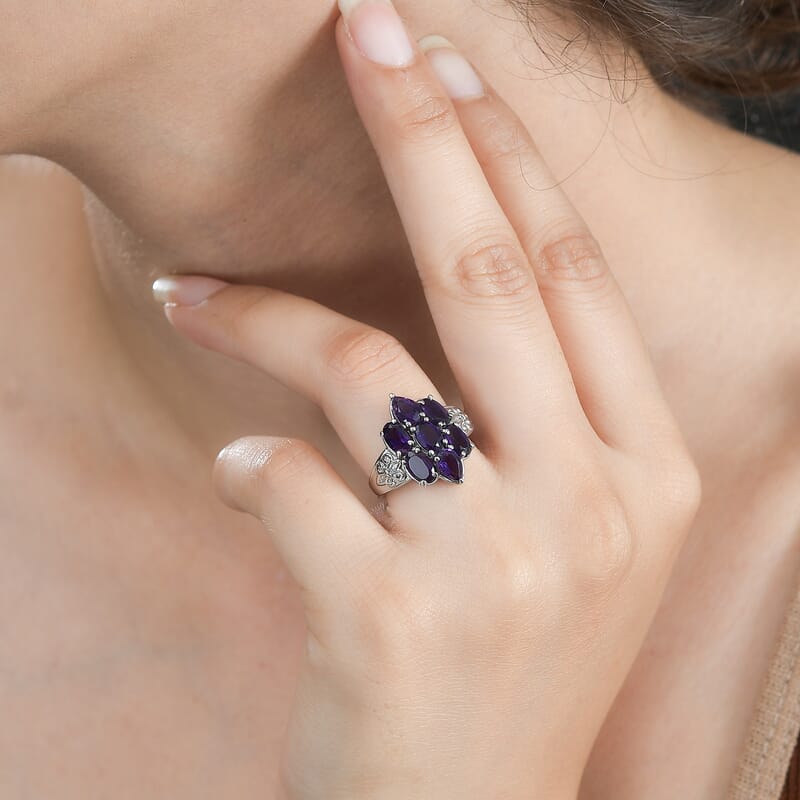 African Amethyst 2.90 ctw Ring in Stainless Steel (Size 8.0)
