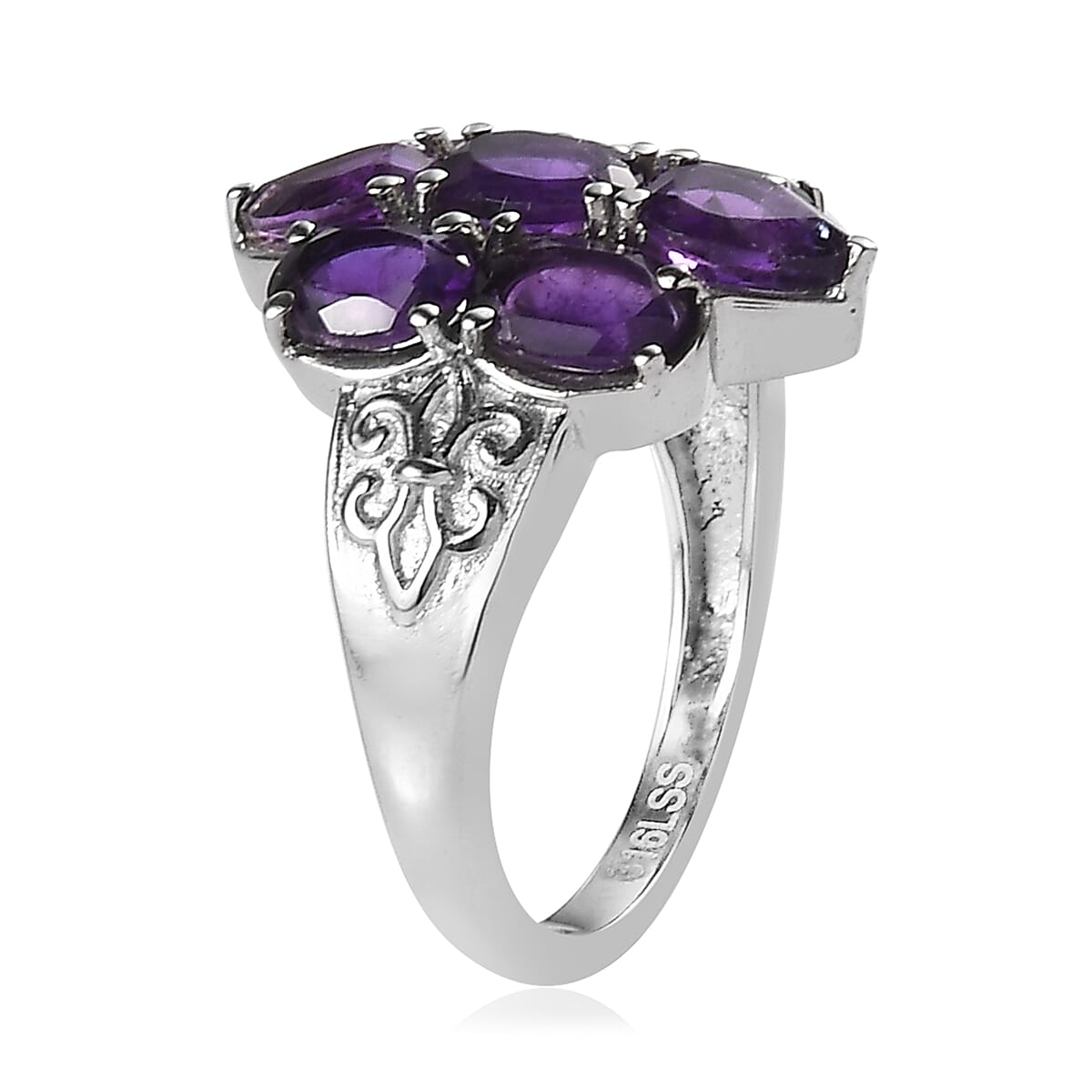African Amethyst 2.90 ctw Ring in Stainless Steel (Size 8.0)