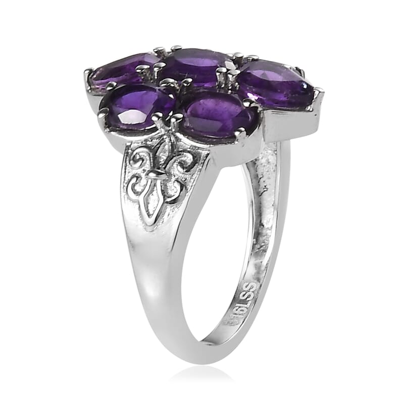 African Amethyst 2.90 ctw Ring in Stainless Steel (Size 8.0)
