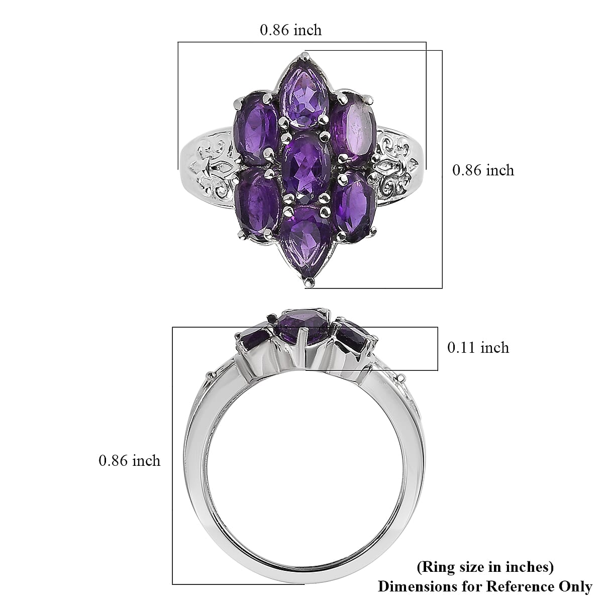 African Amethyst 2.90 ctw Ring in Stainless Steel (Size 8.0)