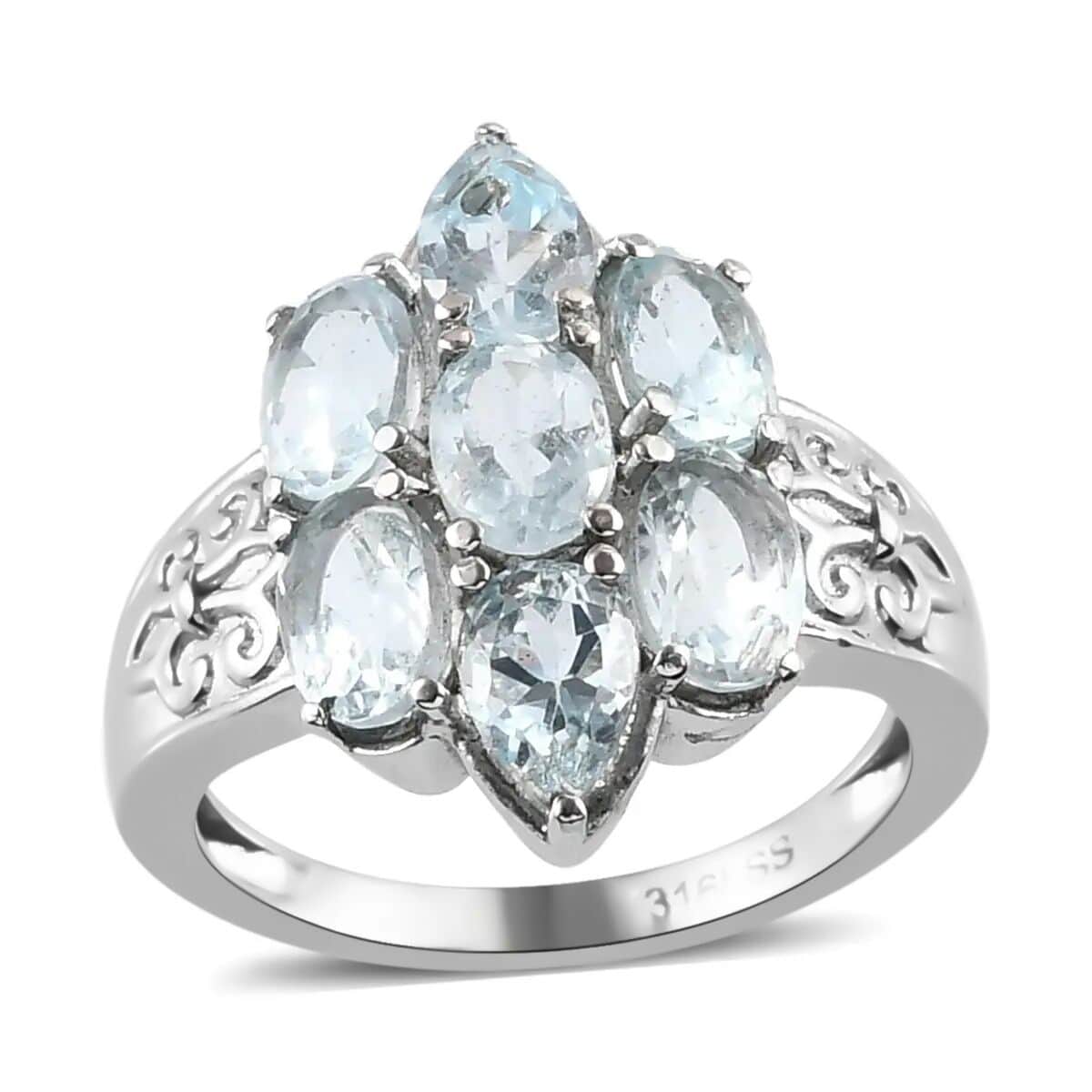 Sky Blue Topaz Ring in Stainless Steel (Size 5.0) 3.85 ctw image number 0