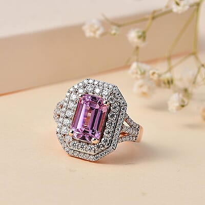 AAA Patroke Kunzite and Moissanite Cocktail Ring in 18K Vermeil Rose Gold Over Sterling Silver (Size 10.0) 5.75 ctw