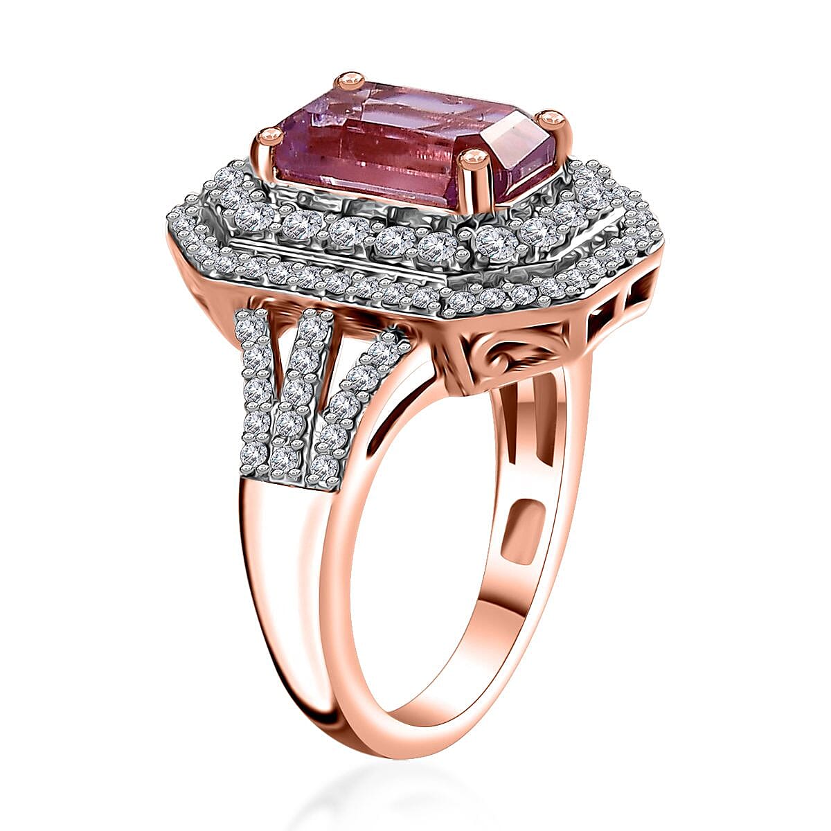 AAA Patroke Kunzite and Moissanite Cocktail Ring in 18K Vermeil Rose Gold Over Sterling Silver (Size 10.0) 5.75 ctw