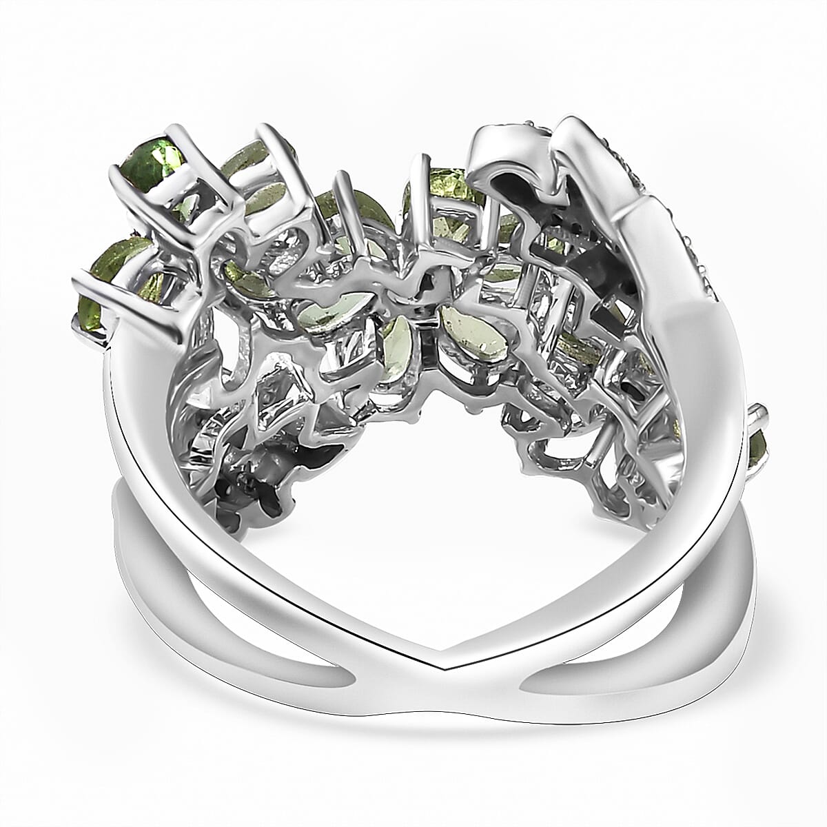 D'Joy Andranomaro Green Apatite and Multi Gemstone Flower Ring in Rhodium Over Sterling Silver (Size 10.0) 4.15 ctw