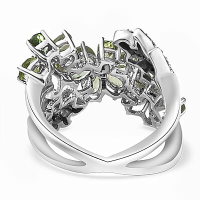 D'Joy Andranomaro Green Apatite and Multi Gemstone Flower Ring in Rhodium Over Sterling Silver (Size 10.0) 4.15 ctw