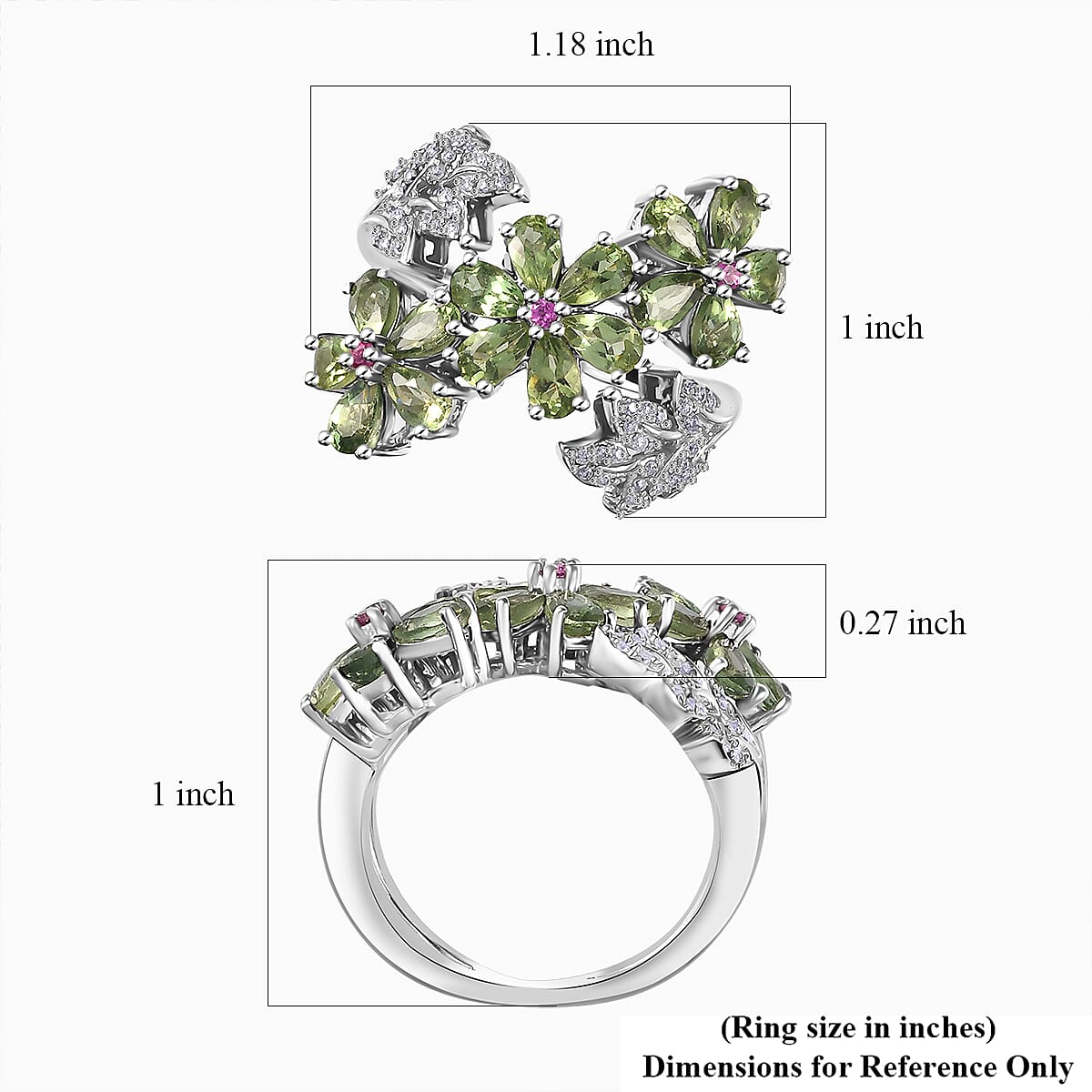 D'Joy Andranomaro Green Apatite and Multi Gemstone Flower Ring in Rhodium Over Sterling Silver (Size 10.0) 4.15 ctw