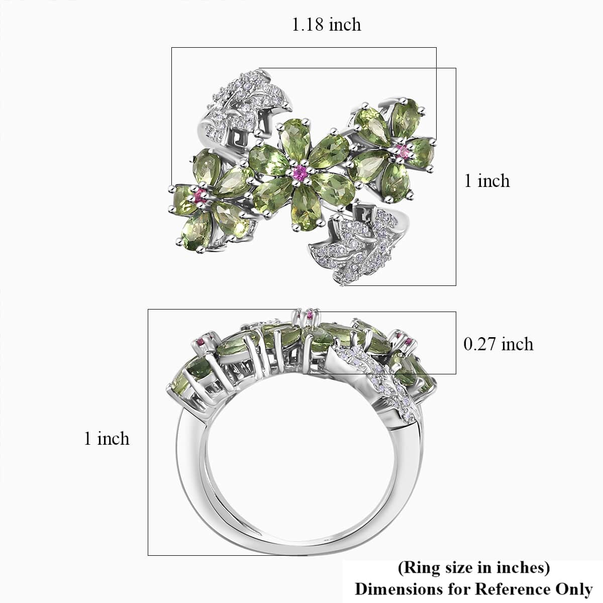 Andranomaro Green Apatite and Multi Gemstone Flower Ring in Rhodium Over Sterling Silver (Size 10.0) 4.15 ctw image number 5