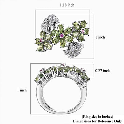D'Joy Andranomaro Green Apatite and Multi Gemstone Flower Ring in Rhodium Over Sterling Silver (Size 10.0) 4.15 ctw