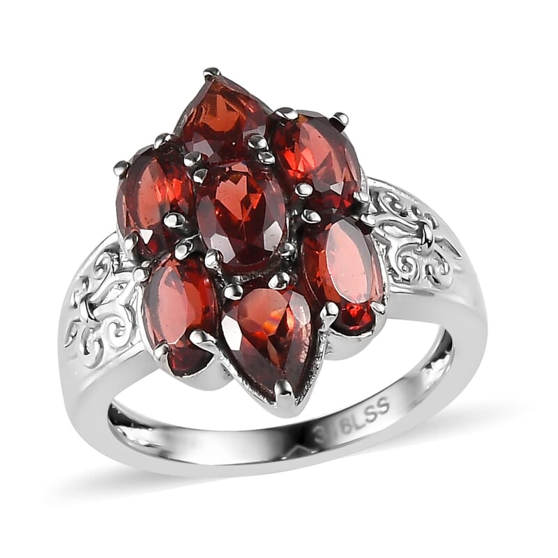 EverTrue Mozambique Garnet 3.75 ctw Ring in Stainless Steel (Size 6.0)