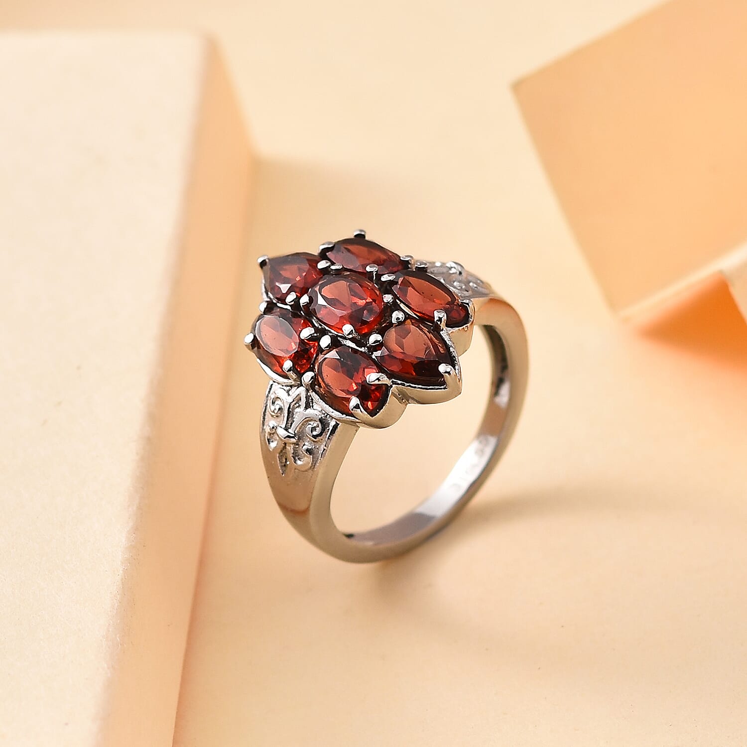 EverTrue Mozambique Garnet 3.75 ctw Ring in Stainless Steel (Size 6.0)