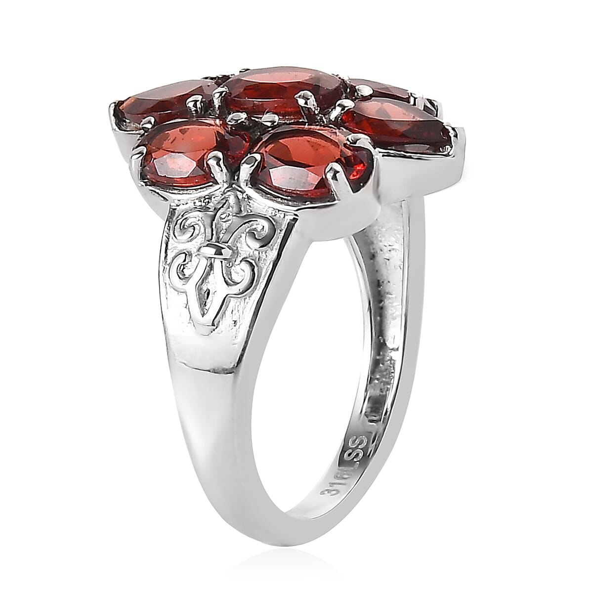 EverTrue Mozambique Garnet 3.75 ctw Ring in Stainless Steel (Size 6.0)