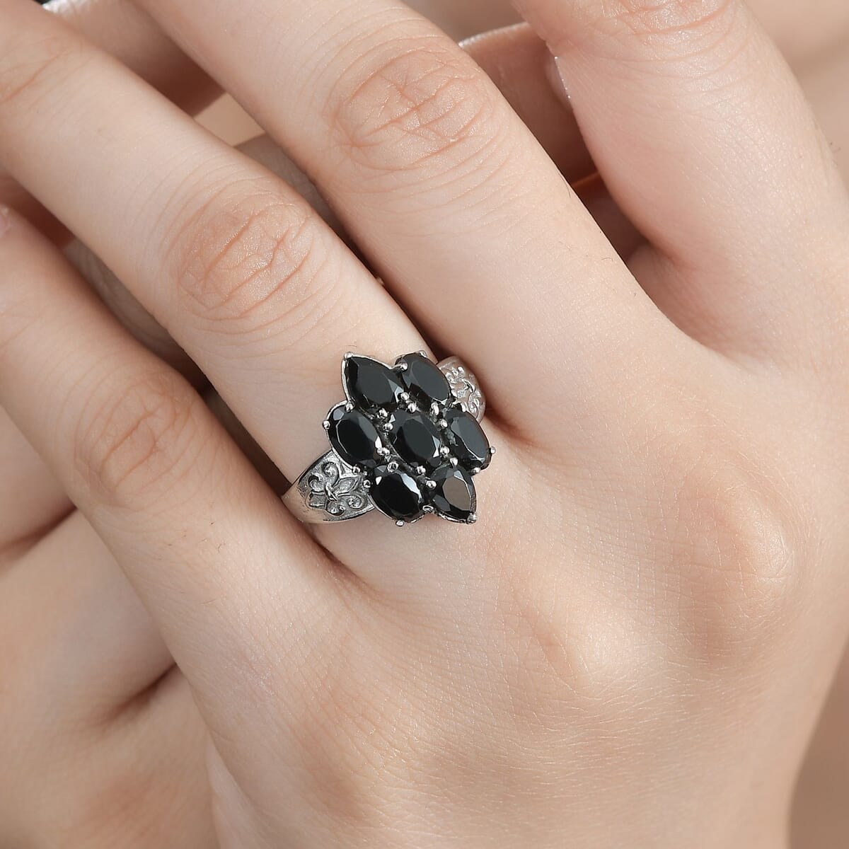 Thai Black Spinel 3.80 ctw Ring in Stainless Steel (Size 10.0) image number 2