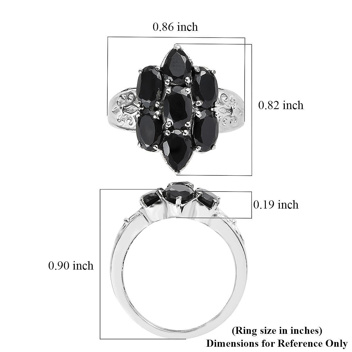 Thai Black Spinel 3.80 ctw Ring in Stainless Steel (Size 10.0)