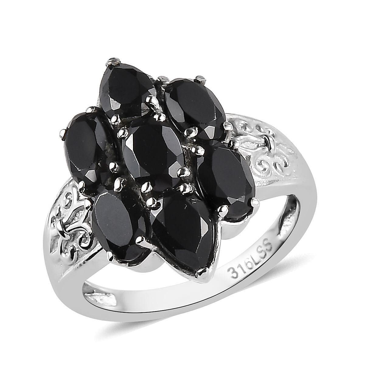 Thai Black Spinel 3.80 ctw Ring in Stainless Steel (Size 6.0) image number 0