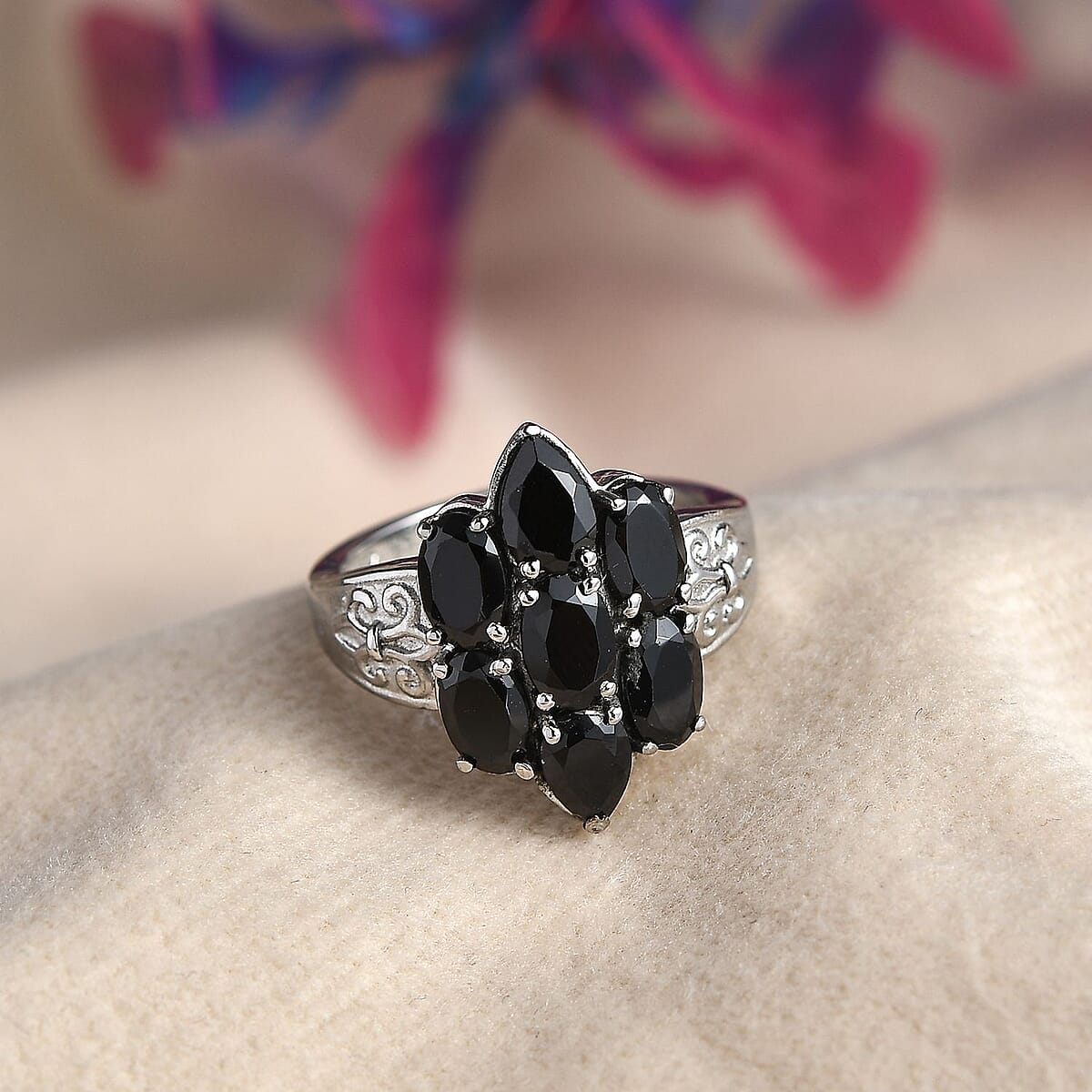Thai Black Spinel 3.80 ctw Ring in Stainless Steel (Size 6.0) image number 1