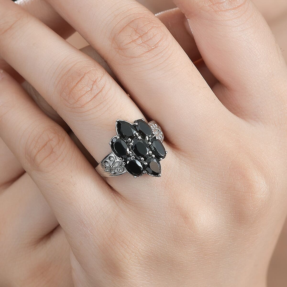 Thai Black Spinel 3.80 ctw Ring in Stainless Steel (Size 6.0) image number 2