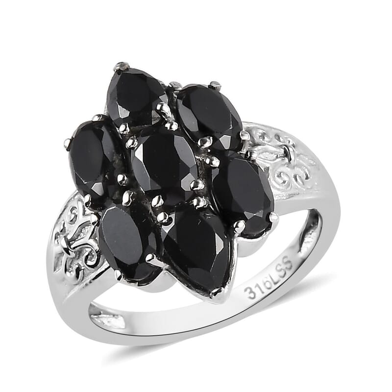 Thai Black Spinel 3.80 ctw Ring in Stainless Steel (Size 8.0)