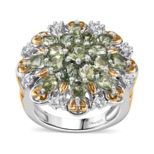 Andranomaro Green Apatite and Moissanite Flower Ring in 18K Vermeil YG and Rhodium Over Sterling Silver (Size 10.0) 3.50 ctw