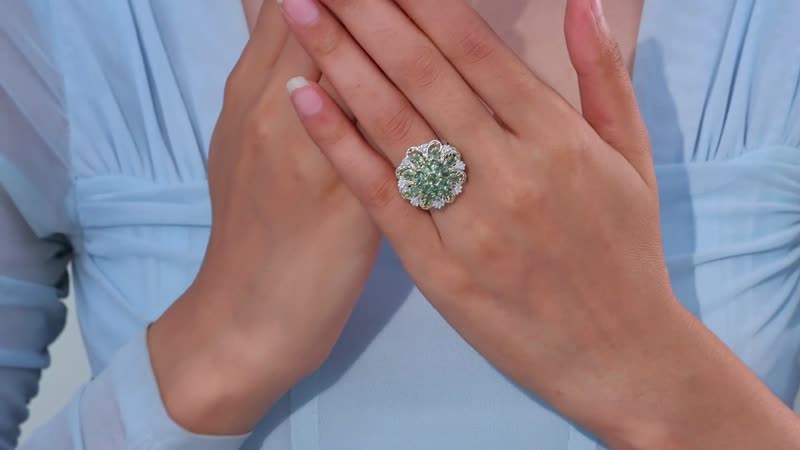 Madagascar Green Apatite, Moissanite Ring in 18K Vermeil YG and Rhodium Over Sterling Silver (Size 10.0) 3.50 ctw