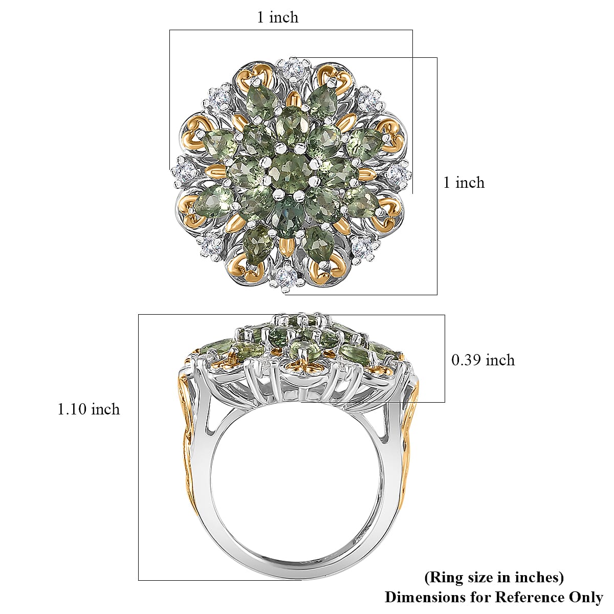 Andranomaro Green Apatite and Moissanite Flower Ring in 18K Vermeil YG and Rhodium Over Sterling Silver (Size 10.0) 3.50 ctw