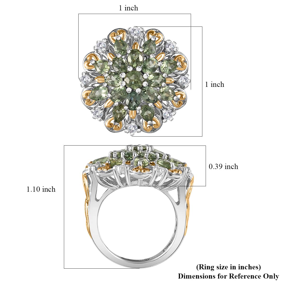 Andranomaro Green Apatite and Moissanite Flower Ring in 18K Vermeil YG and Rhodium Over Sterling Silver (Size 10.0) 3.50 ctw image number 5