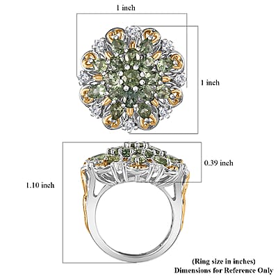 Andranomaro Green Apatite and Moissanite Flower Ring in 18K Vermeil YG and Rhodium Over Sterling Silver (Size 10.0) 3.50 ctw
