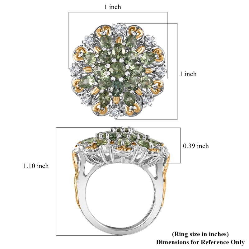 Andranomaro Green Apatite and Moissanite Flower Ring in 18K Vermeil YG and Rhodium Over Sterling Silver (Size 10.0) 3.50 ctw