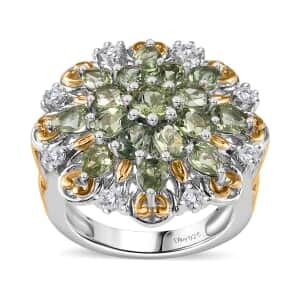 Andranomaro Green Apatite and Moissanite Flower Ring in 18K Vermeil YG and Rhodium Over Sterling Silver (Size 7.0) 3.50 ctw