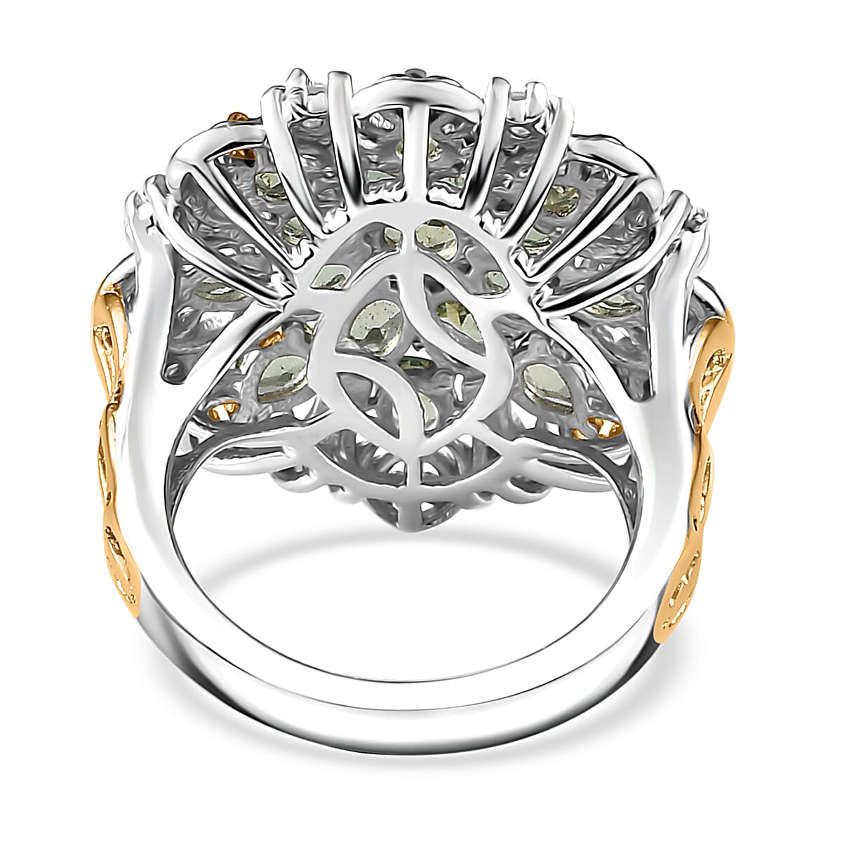 Andranomaro Green Apatite and Moissanite Flower Ring in 18K Vermeil YG and Rhodium Over Sterling Silver (Size 7.0) 3.50 ctw image number 4
