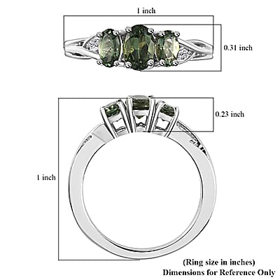 Andranomaro Green Apatite and White Zircon Trilogy Ring in Rhodium Over Sterling Silver (Size 10.0) 1.00 ctw
