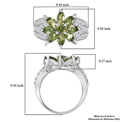 Andranomaro Green Apatite and White Zircon Flower Ring in Rhodium Over Sterling Silver (Size 10.0) 3.90 ctw