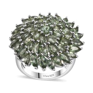 Andranomaro Green Apatite Floral Spray Ring in Rhodium Over Sterling Silver (Size 10.0) 6.50 ctw