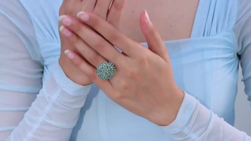 Premium Natural Green Apatite Floral Ring in Rhodium Over Sterling Silver (Size 10.0) 6.63 ctw