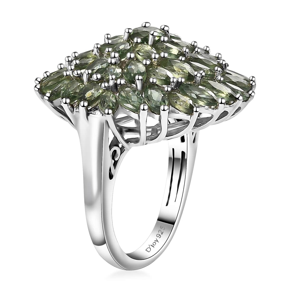 Premium Natural Green Apatite Floral Ring in Rhodium Over Sterling Silver (Size 10.0) 6.63 ctw image number 3