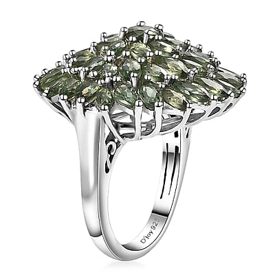 Andranomaro Green Apatite Floral Spray Ring in Rhodium Over Sterling Silver (Size 10.0) 6.50 ctw