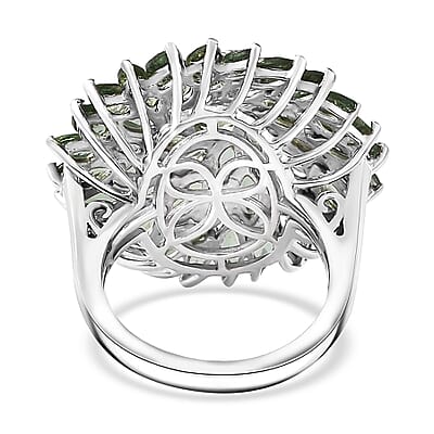 Andranomaro Green Apatite Floral Spray Ring in Rhodium Over Sterling Silver (Size 10.0) 6.50 ctw