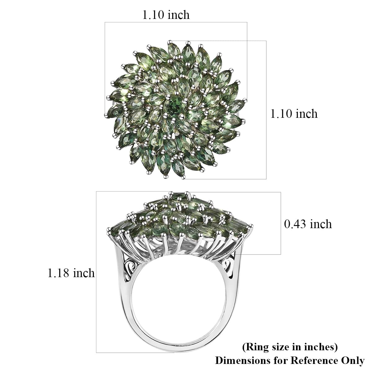 Premium Natural Green Apatite Floral Ring in Rhodium Over Sterling Silver (Size 10.0) 6.63 ctw image number 5