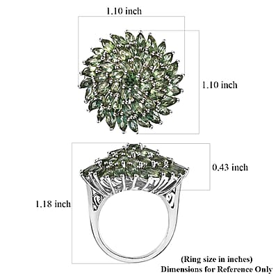 Andranomaro Green Apatite Floral Spray Ring in Rhodium Over Sterling Silver (Size 10.0) 6.50 ctw