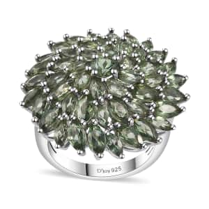 Andranomaro Green Apatite Floral Spray Ring in Rhodium Over Sterling Silver (Size 6.0) 6.50 ctw