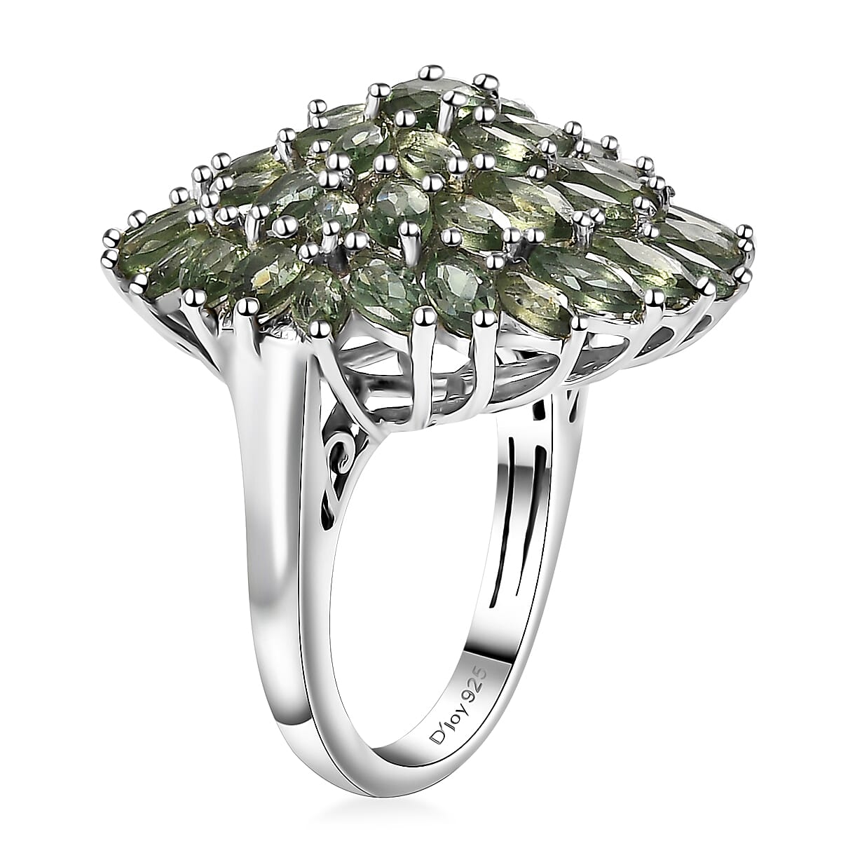 Andranomaro Green Apatite Floral Spray Ring in Rhodium Over Sterling Silver (Size 9.0) 6.50 ctw image number 3