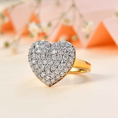 Moissanite 1.88 ctw Cluster Ring in 18K Vermeil Yellow Gold Over Sterling Silver (Size 10.0)
