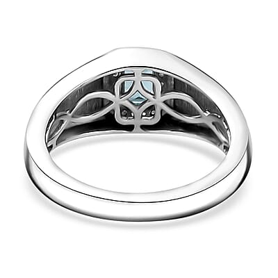 Betroka Blue Apatite and Moissanite Oceanic Men's Sailor Ring in Rhodium Over Sterling Silver (Size 10.0) 0.80 ctw