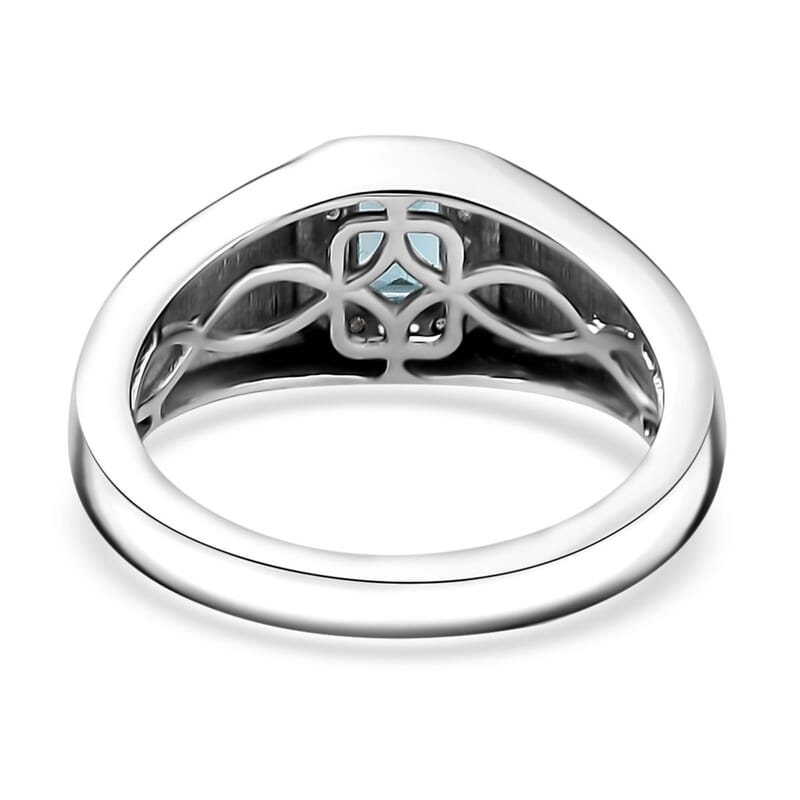 Betroka Blue Apatite and Moissanite Oceanic Men's Sailor Ring in Rhodium Over Sterling Silver (Size 10.0) 0.80 ctw