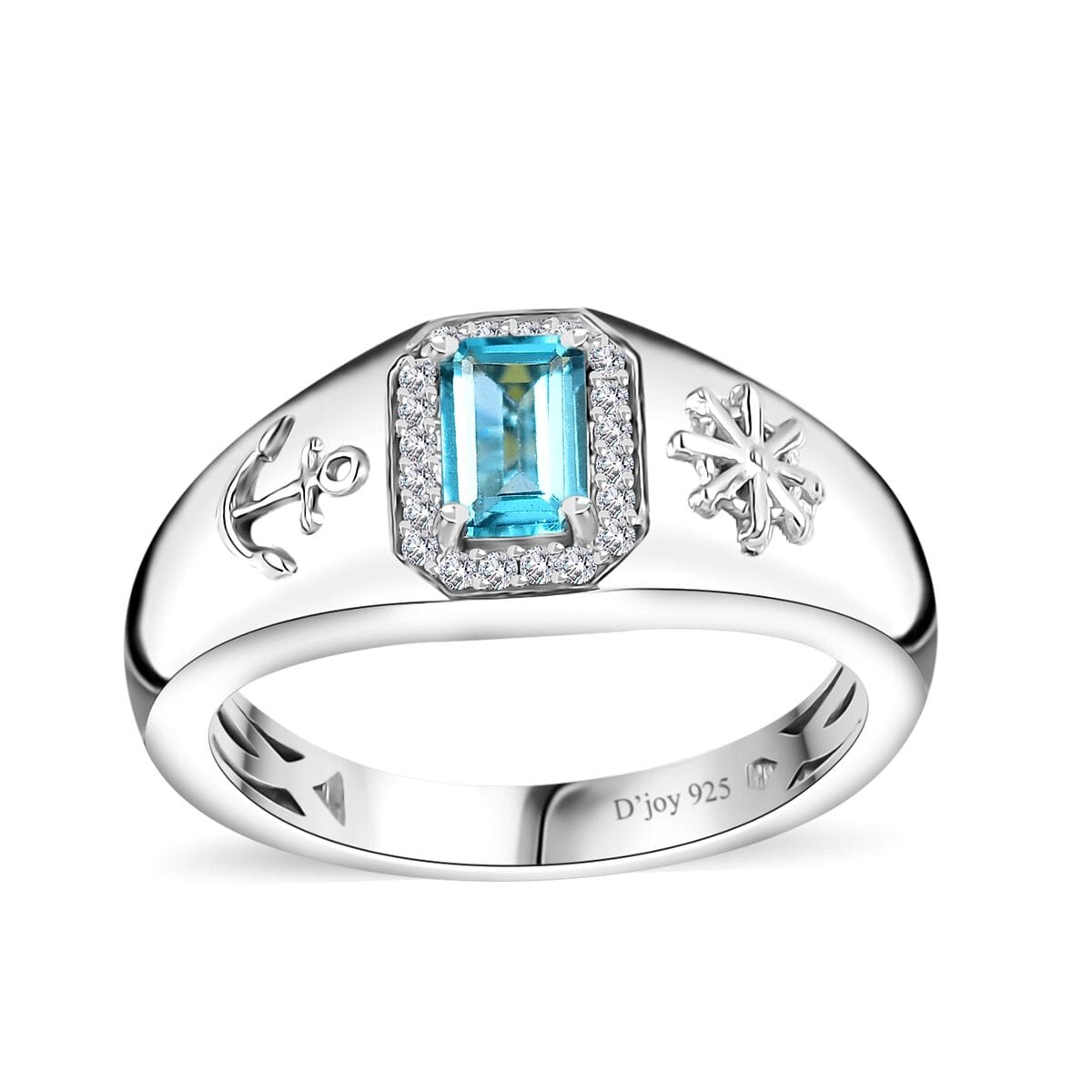 Betroka Blue Apatite and Moissanite Oceanic Men's Sailor Ring in Rhodium Over Sterling Silver (Size 12.0) 0.80 ctw image number 0