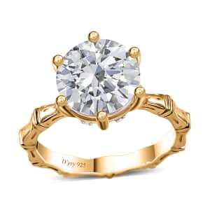 Brazilian Petalite and White Zircon Bamboo Ring in 18K Vermeil Yellow Gold Over Sterling Silver (Size 10.0) 3.40 ctw