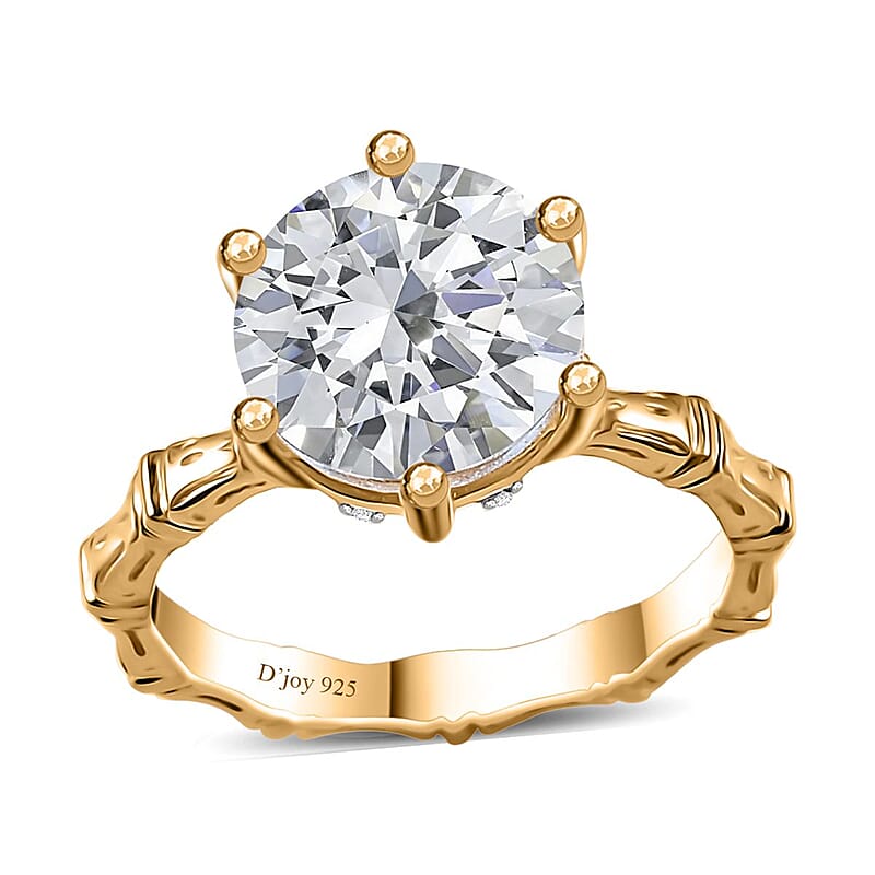 Brazilian Petalite and White Zircon Bamboo Ring in 18K Vermeil Yellow Gold Over Sterling Silver (Size 10.0) 3.40 ctw